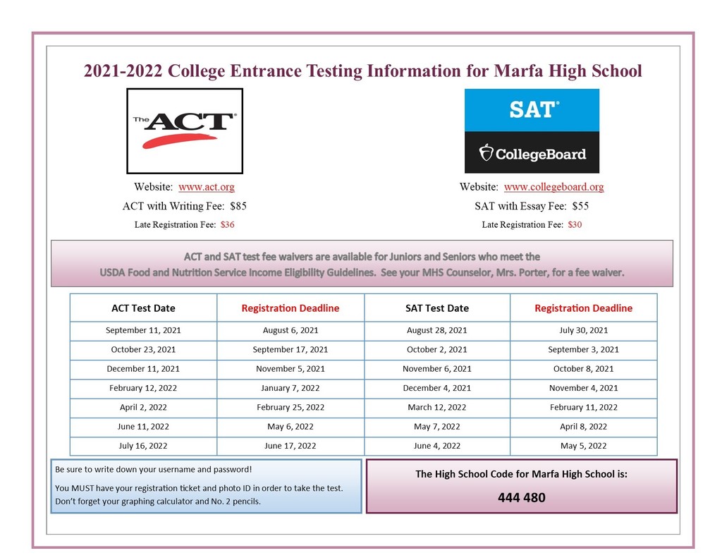 ACT SAT Test Dates